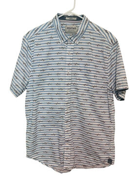 Heritage Report Collection Shark Shirt Men’s Large Blue White Striped Button Up